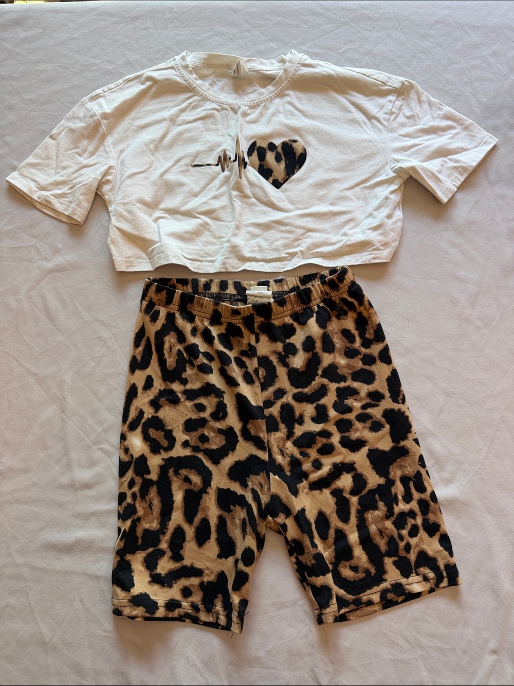 Kids Leopard Print Pajama Set - White Top & Brown Leopard Shorts